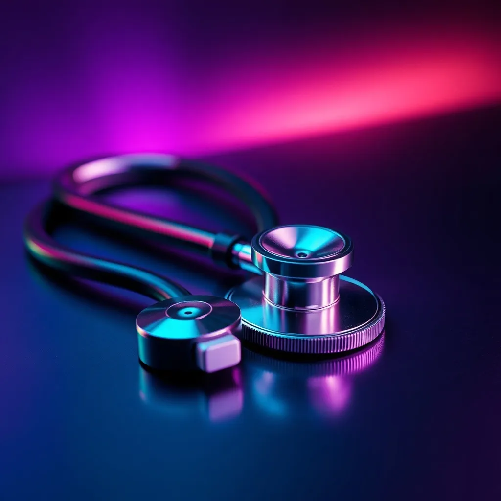 A clinical high-contrast image of a stethoscope resting on a