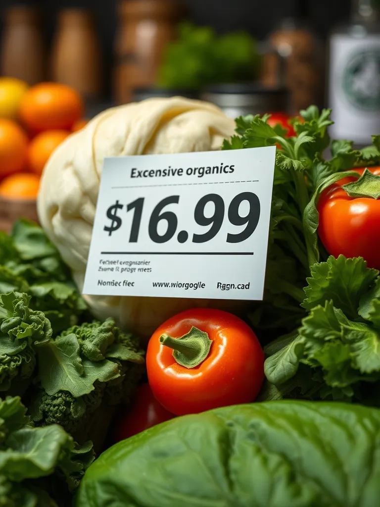 A close up of expensive organic vegetables with a price tag