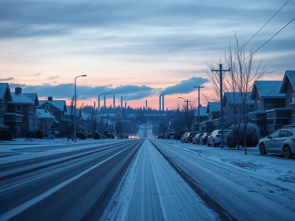 A wide angle shot of a frost-covered suburban Edmonton stree